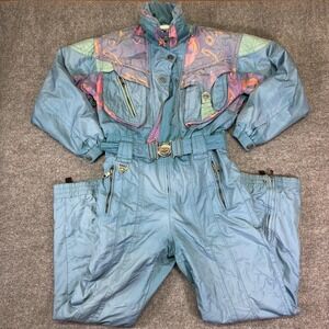 Vintage Spyder Ski Suit Womens Large Blue Colorblock One Piece Insulated Snow